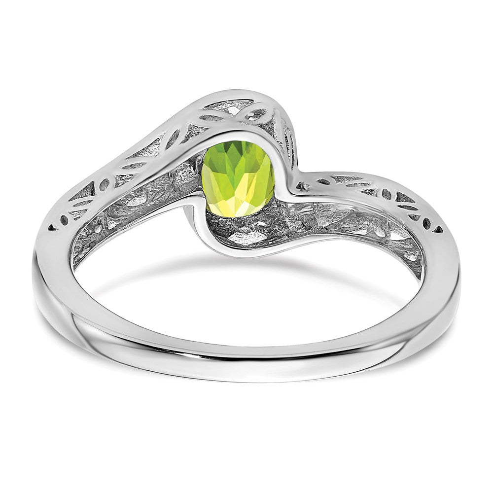 Massiv 14K Weißgold Synthetisch Peridot Bypass Ring