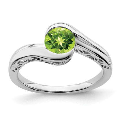 Massiv 14K Weißgold Synthetisch Peridot Bypass Ring