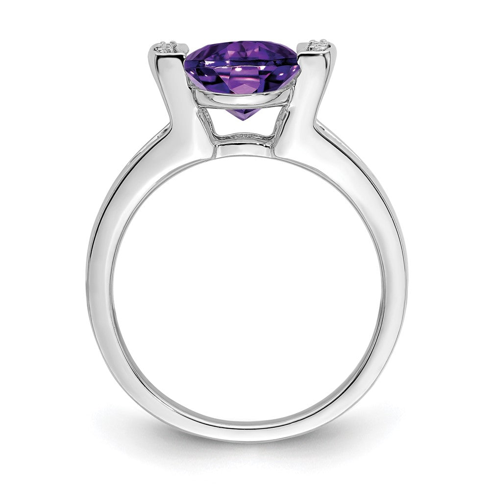 14K Weißgold Ring mit ovalem Amethyst und echten Diamanten