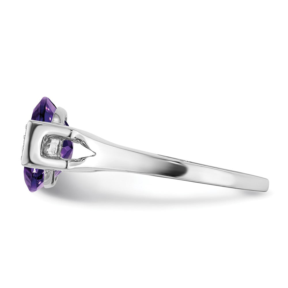 14K Weißgold Ring mit ovalem Amethyst und echten Diamanten