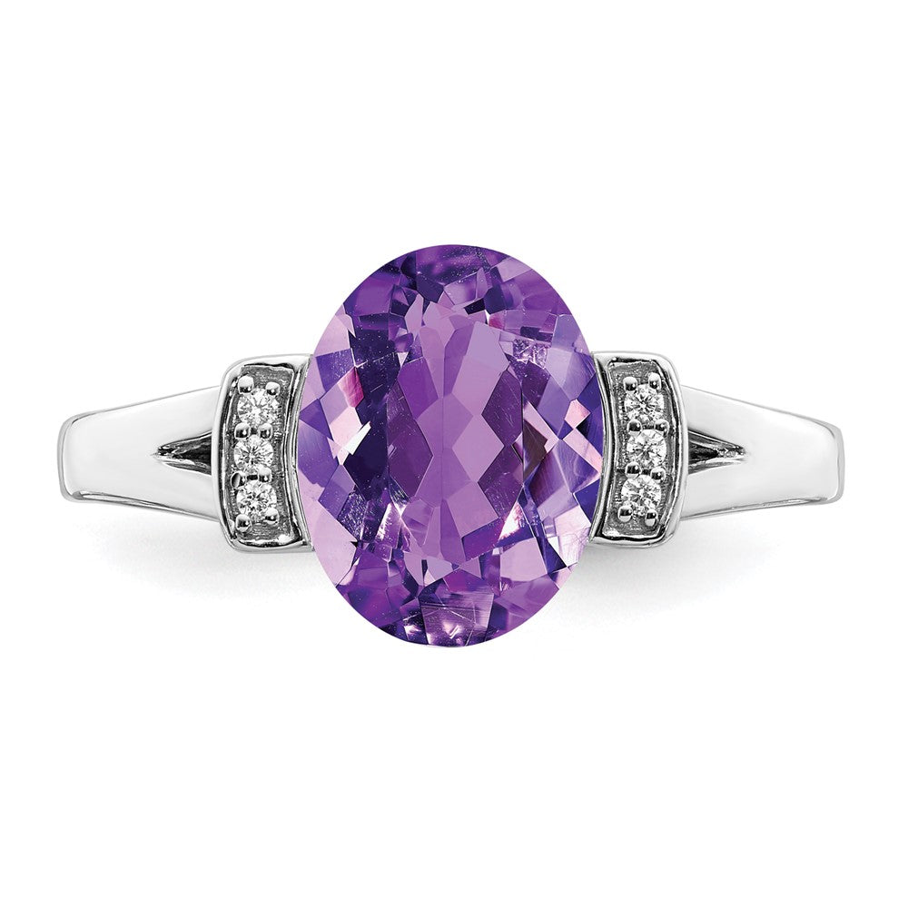 14K Weißgold Ring mit ovalem Amethyst und echten Diamanten