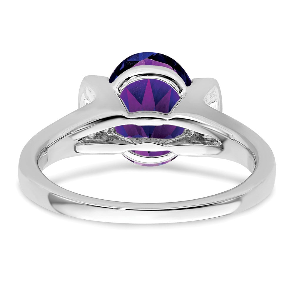 14K Weißgold Ring mit ovalem Amethyst und echten Diamanten