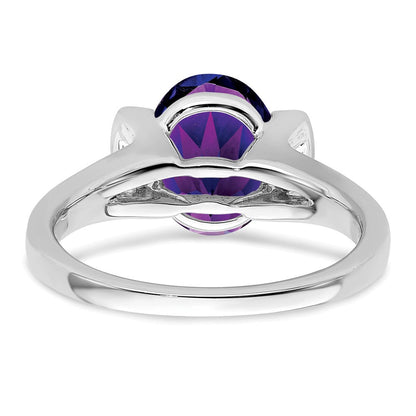 14K Weißgold Ring mit ovalem Amethyst und echten Diamanten