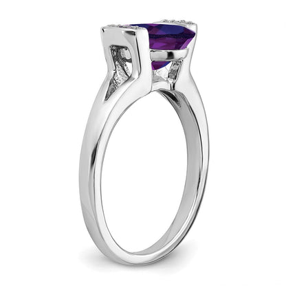 14K Weißgold Ring mit ovalem Amethyst und echten Diamanten