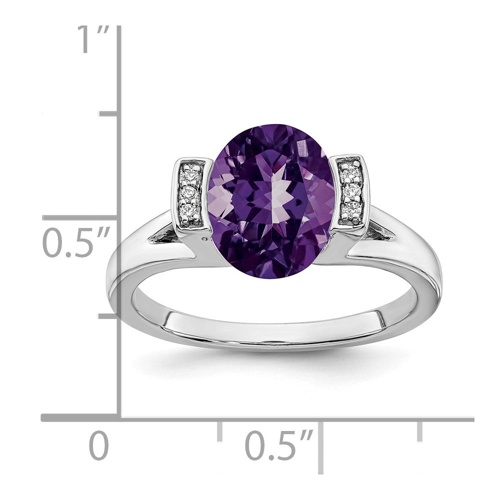 14K Weißgold Ring mit ovalem Amethyst und echten Diamanten