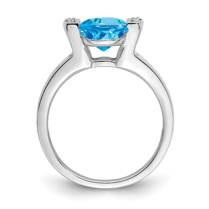14K Weißgold Ring mit ovalem Blautopas und echten Diamanten