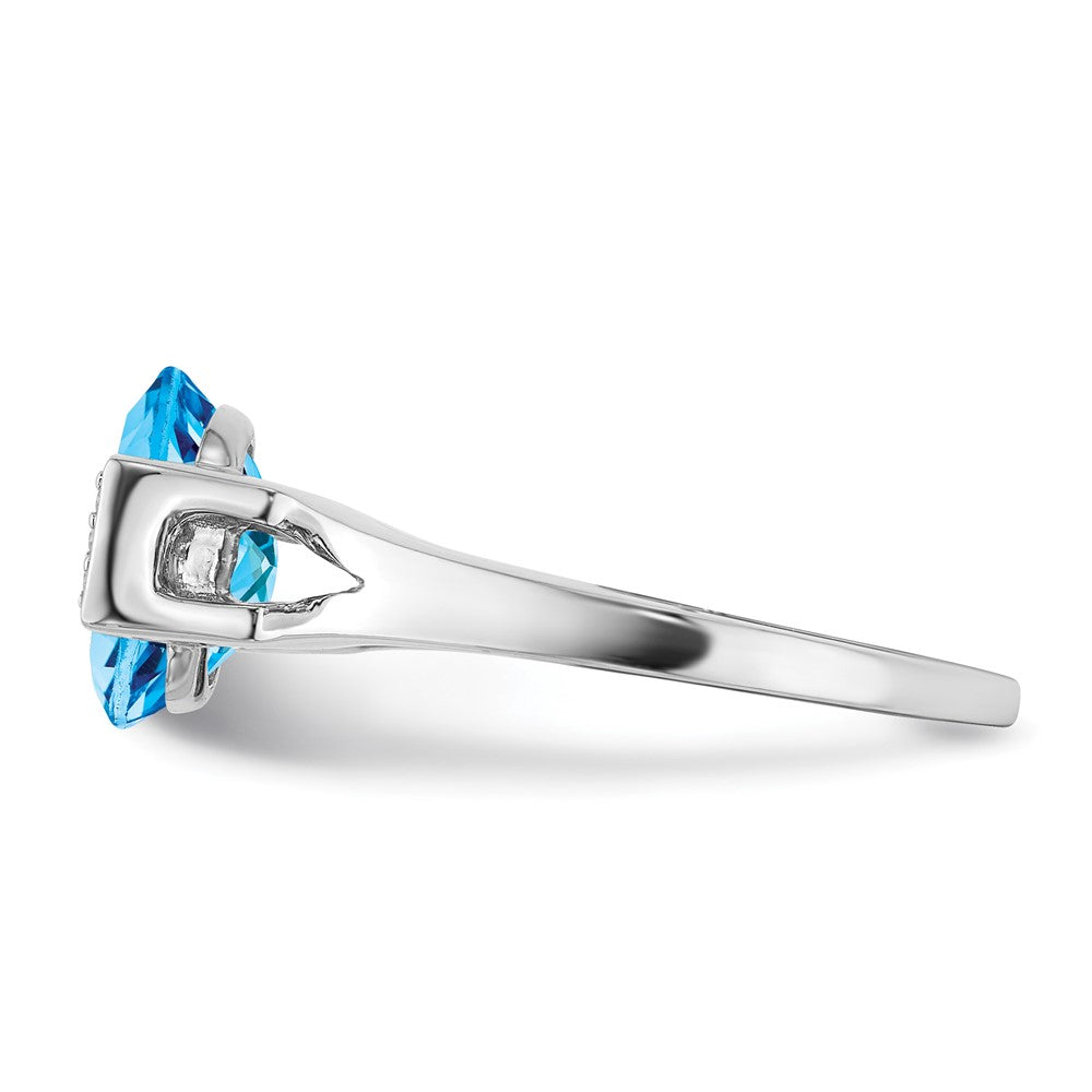 14K Weißgold Ring mit ovalem Blautopas und echten Diamanten