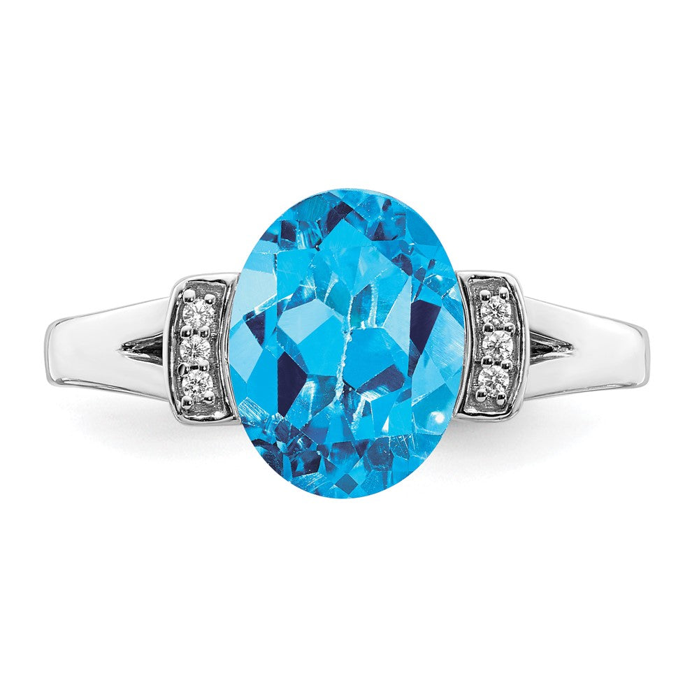 14K Weißgold Ring mit ovalem Blautopas und echten Diamanten
