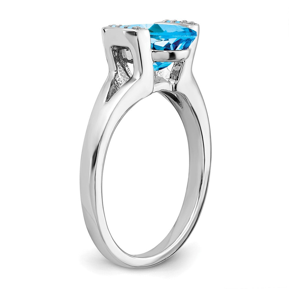 14K Weißgold Ring mit ovalem Blautopas und echten Diamanten