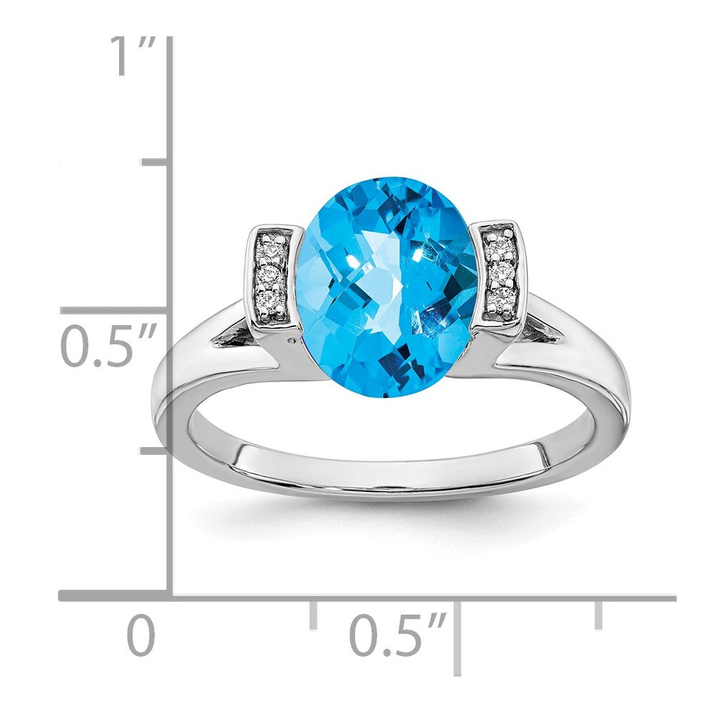 14K Weißgold Ring mit ovalem Blautopas und echten Diamanten