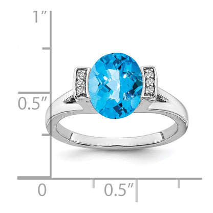 14K Weißgold Ring mit ovalem Blautopas und echten Diamanten