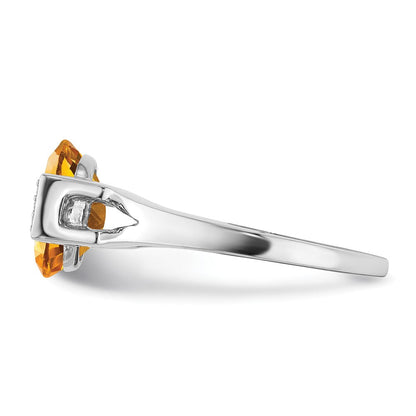 14K Weißgold Ring mit ovalem Citrin und echten Diamanten