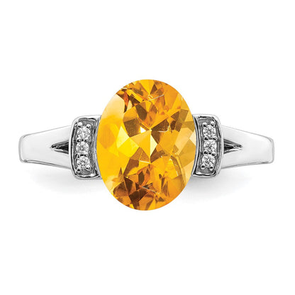 14K Weißgold Ring mit ovalem Citrin und echten Diamanten