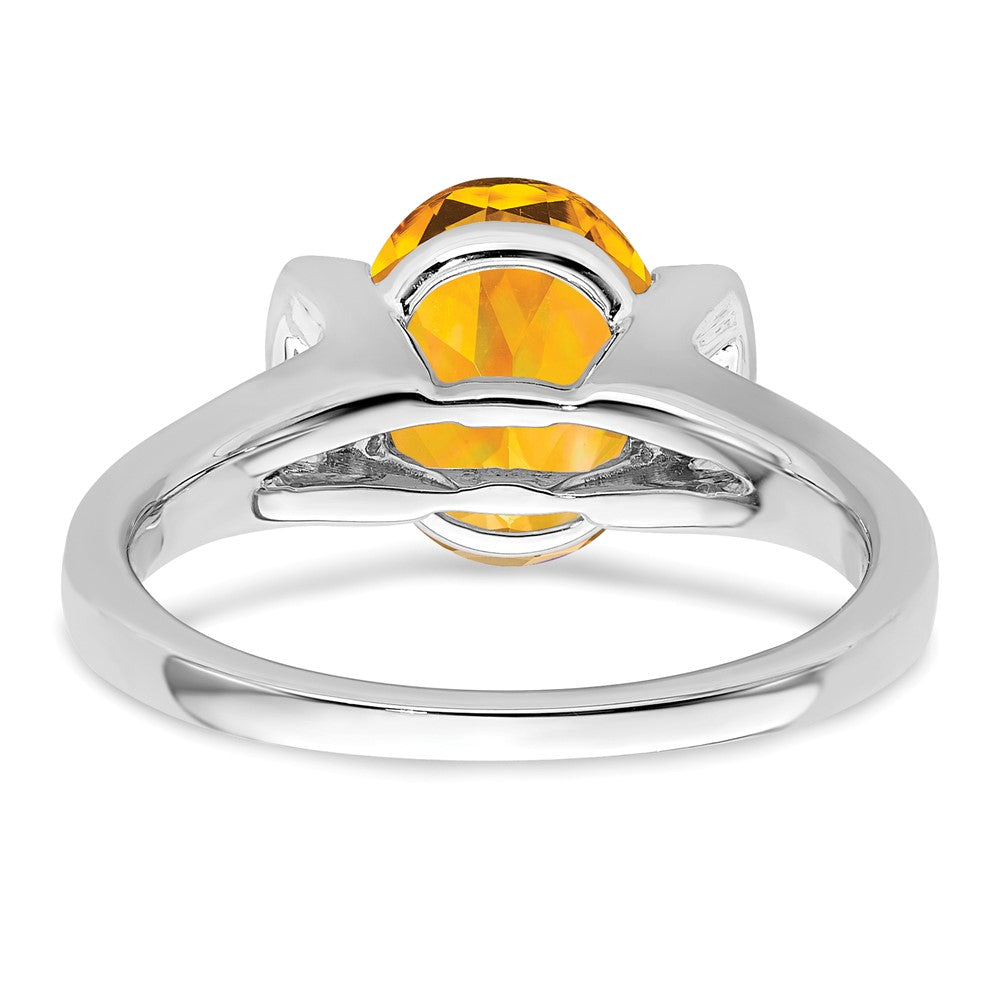 14K Weißgold Ring mit ovalem Citrin und echten Diamanten