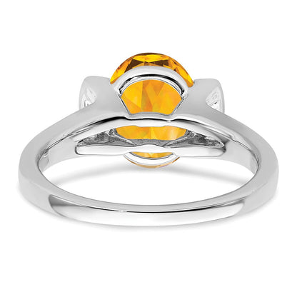 14K Weißgold Ring mit ovalem Citrin und echten Diamanten
