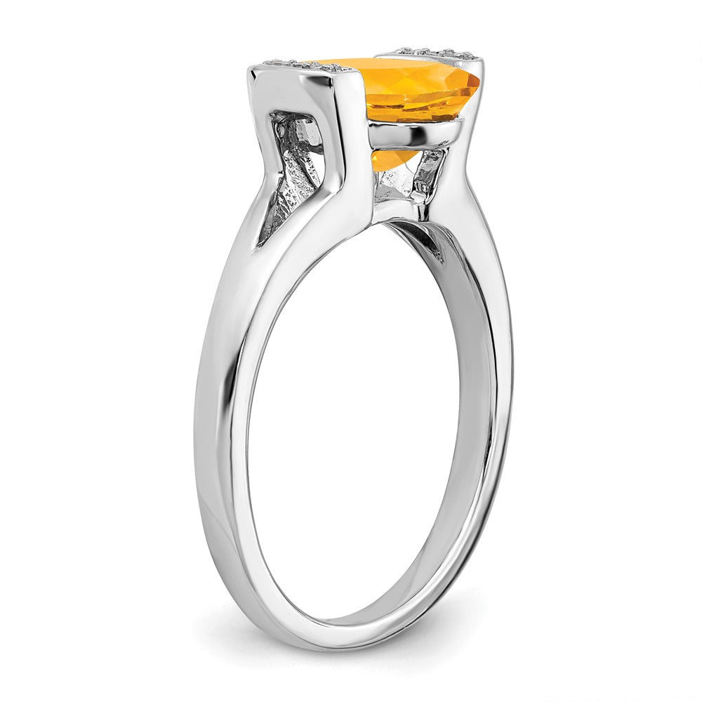14K Weißgold Ring mit ovalem Citrin und echten Diamanten