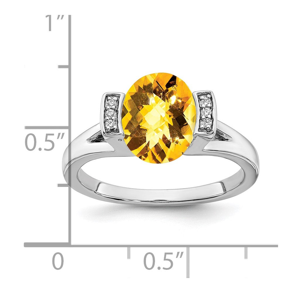 14K Weißgold Ring mit ovalem Citrin und echten Diamanten