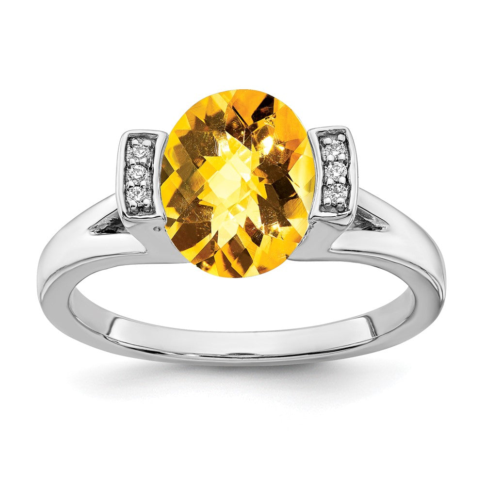 14K Weißgold Ring mit ovalem Citrin und echten Diamanten
