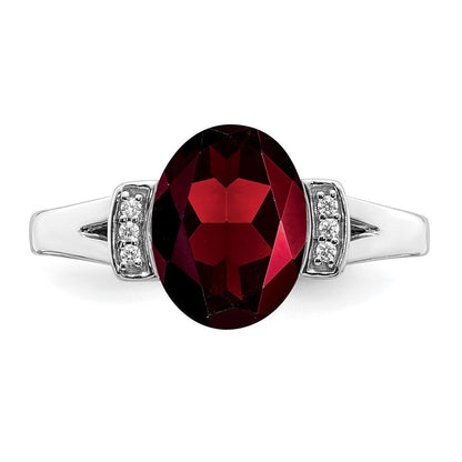 14K Weißgold Ring mit ovalem Granat und echten Diamanten