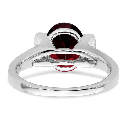 14K Weißgold Ring mit ovalem Granat und echten Diamanten