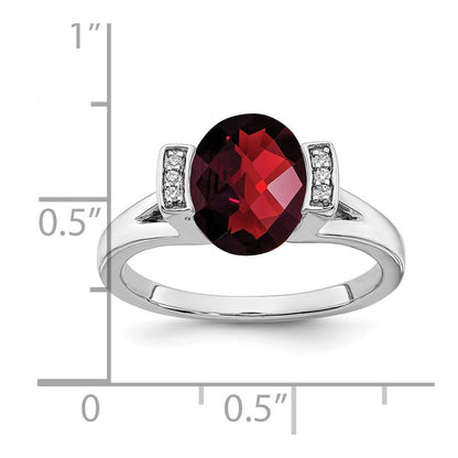 14K Weißgold Ring mit ovalem Granat und echten Diamanten