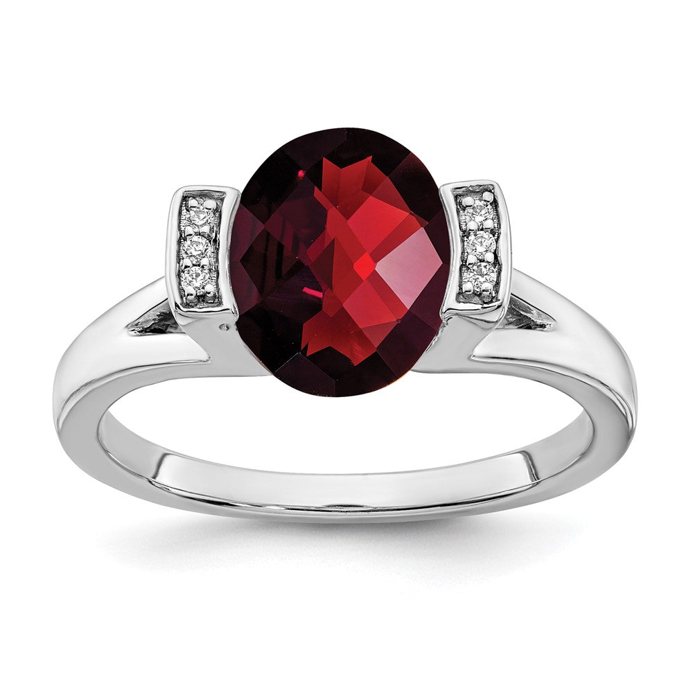 14K Weißgold Ring mit ovalem Granat und echten Diamanten