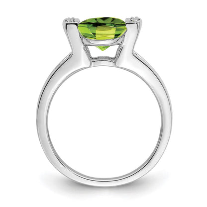 14K Weißgold Ring mit ovalem Peridot und echten Diamanten