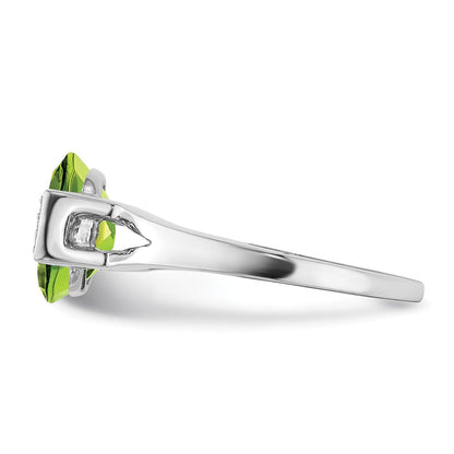 14K Weißgold Ring mit ovalem Peridot und echten Diamanten