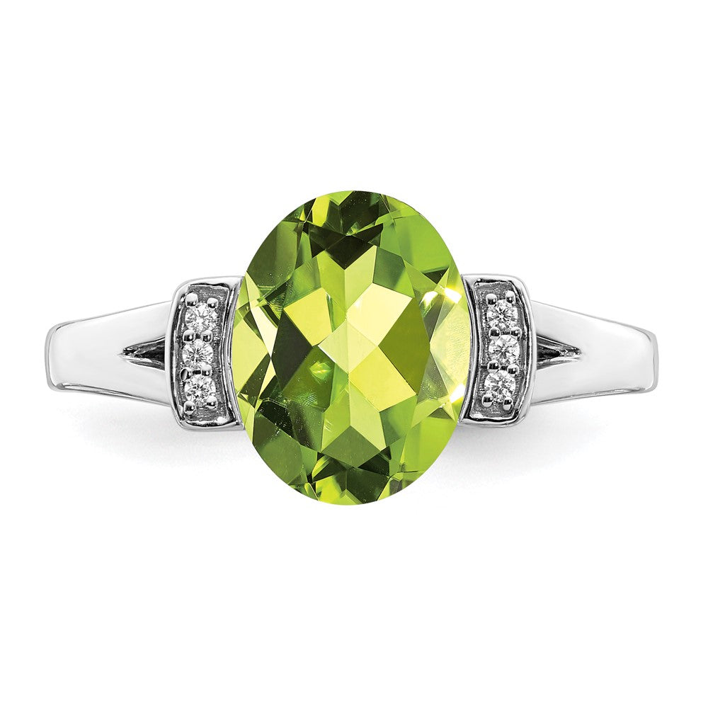 14K Weißgold Ring mit ovalem Peridot und echten Diamanten