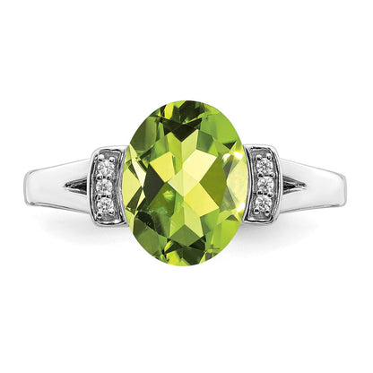 14K Weißgold Ring mit ovalem Peridot und echten Diamanten