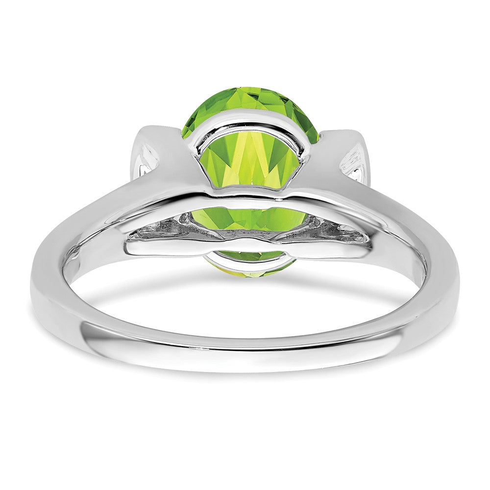 14K Weißgold Ring mit ovalem Peridot und echten Diamanten