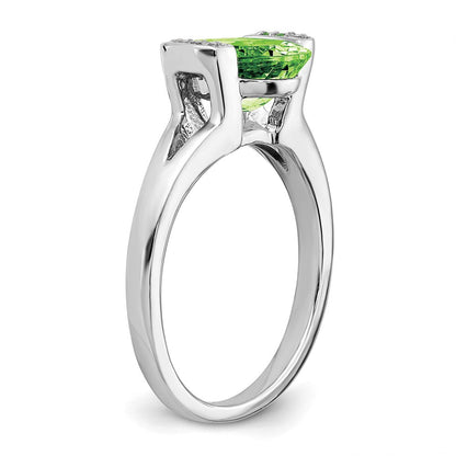 14K Weißgold Ring mit ovalem Peridot und echten Diamanten