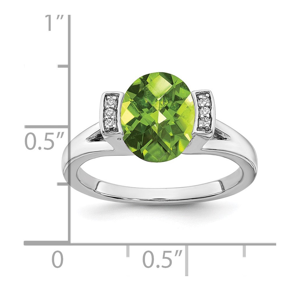 14K Weißgold Ring mit ovalem Peridot und echten Diamanten