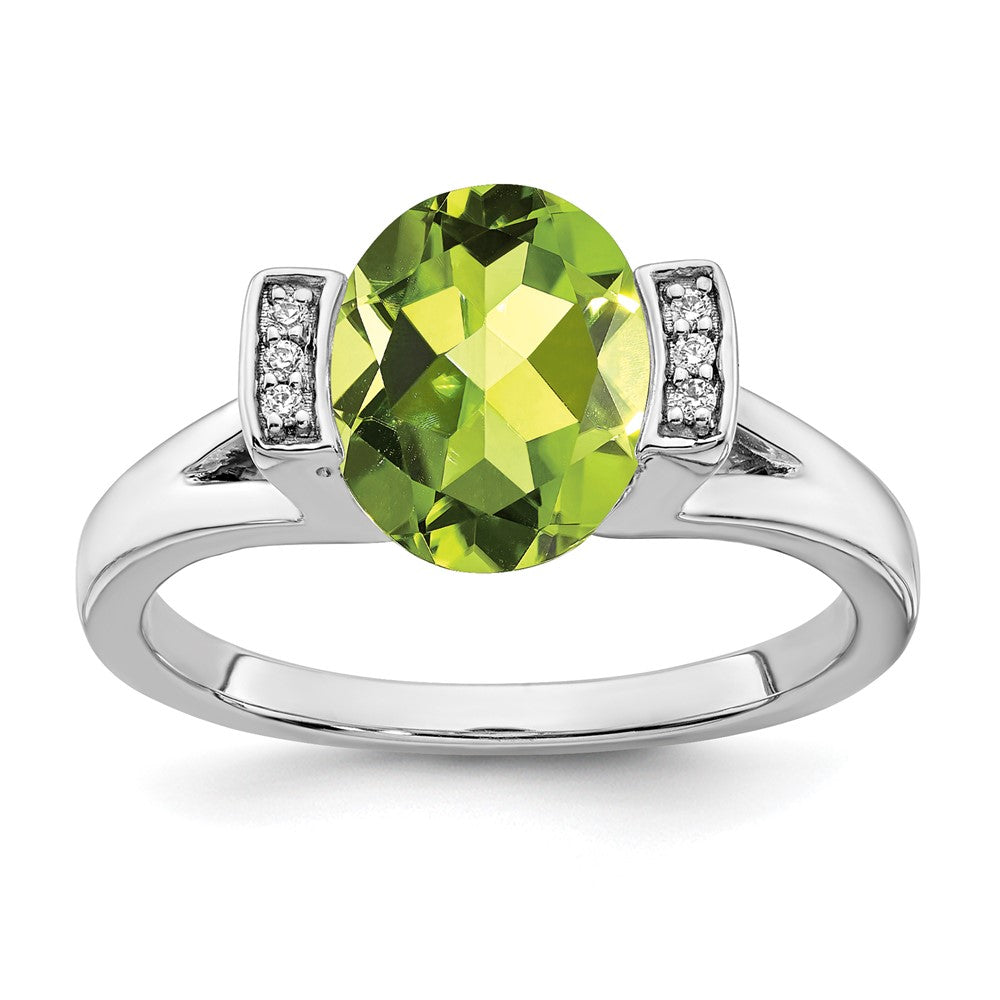 14K Weißgold Ring mit ovalem Peridot und echten Diamanten