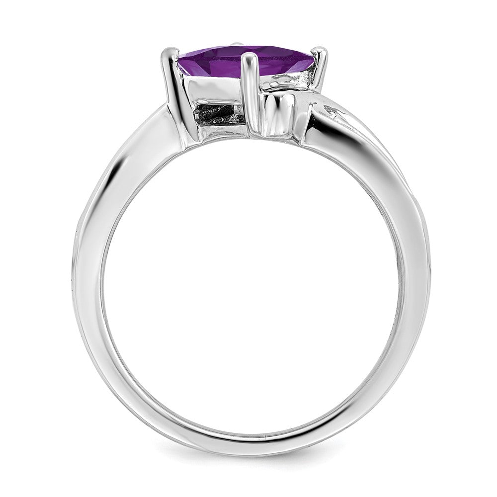 14K Weißgold Ring mit quadratischem Amethyst und echten Diamanten