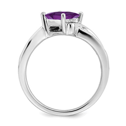 14K Weißgold Ring mit quadratischem Amethyst und echten Diamanten