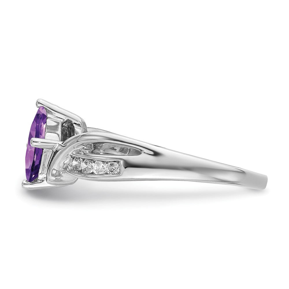14K Weißgold Ring mit quadratischem Amethyst und echten Diamanten