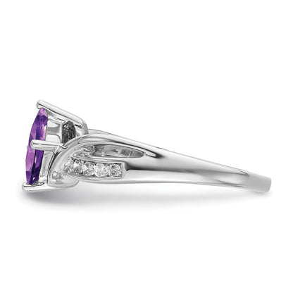 14K Weißgold Ring mit quadratischem Amethyst und echten Diamanten