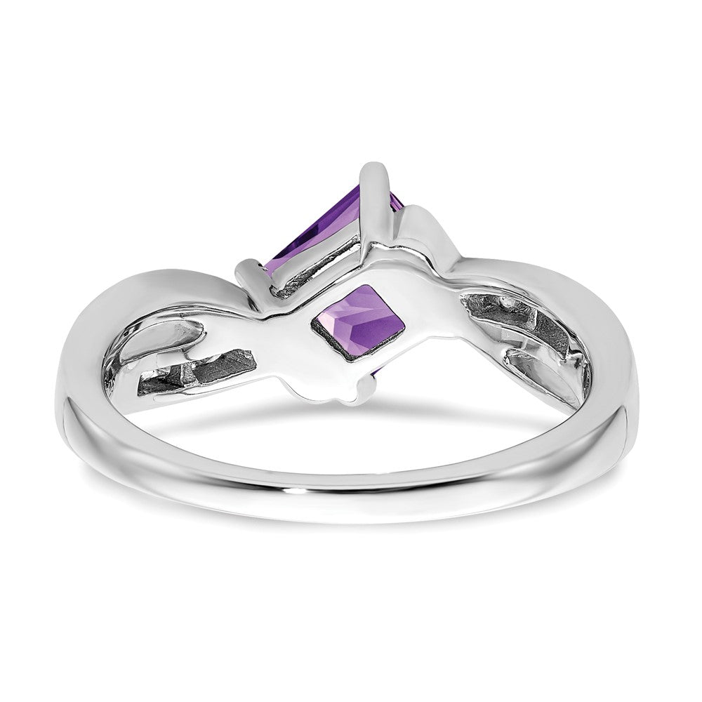 14K Weißgold Ring mit quadratischem Amethyst und echten Diamanten