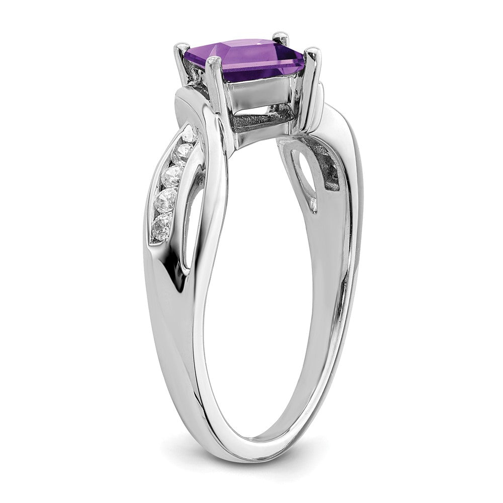 14K Weißgold Ring mit quadratischem Amethyst und echten Diamanten