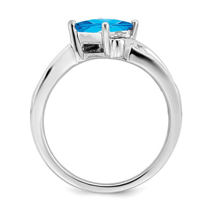 14K Weißgold Ring mit quadratischem Blautopas und echten Diamanten