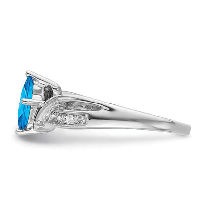14K Weißgold Ring mit quadratischem Blautopas und echten Diamanten