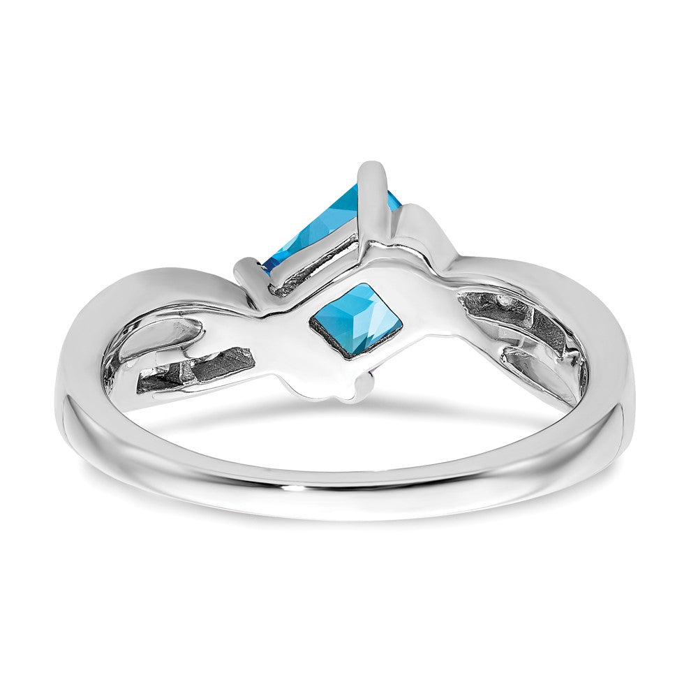 14K Weißgold Ring mit quadratischem Blautopas und echten Diamanten