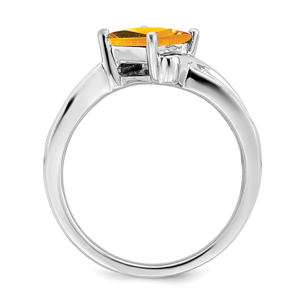 14K Weißgold Ring mit quadratischem Citrin und echten Diamanten