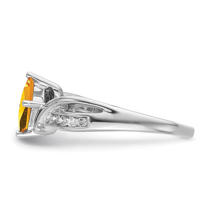 14K Weißgold Ring mit quadratischem Citrin und echten Diamanten