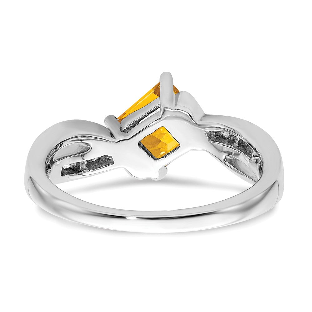 14K Weißgold Ring mit quadratischem Citrin und echten Diamanten