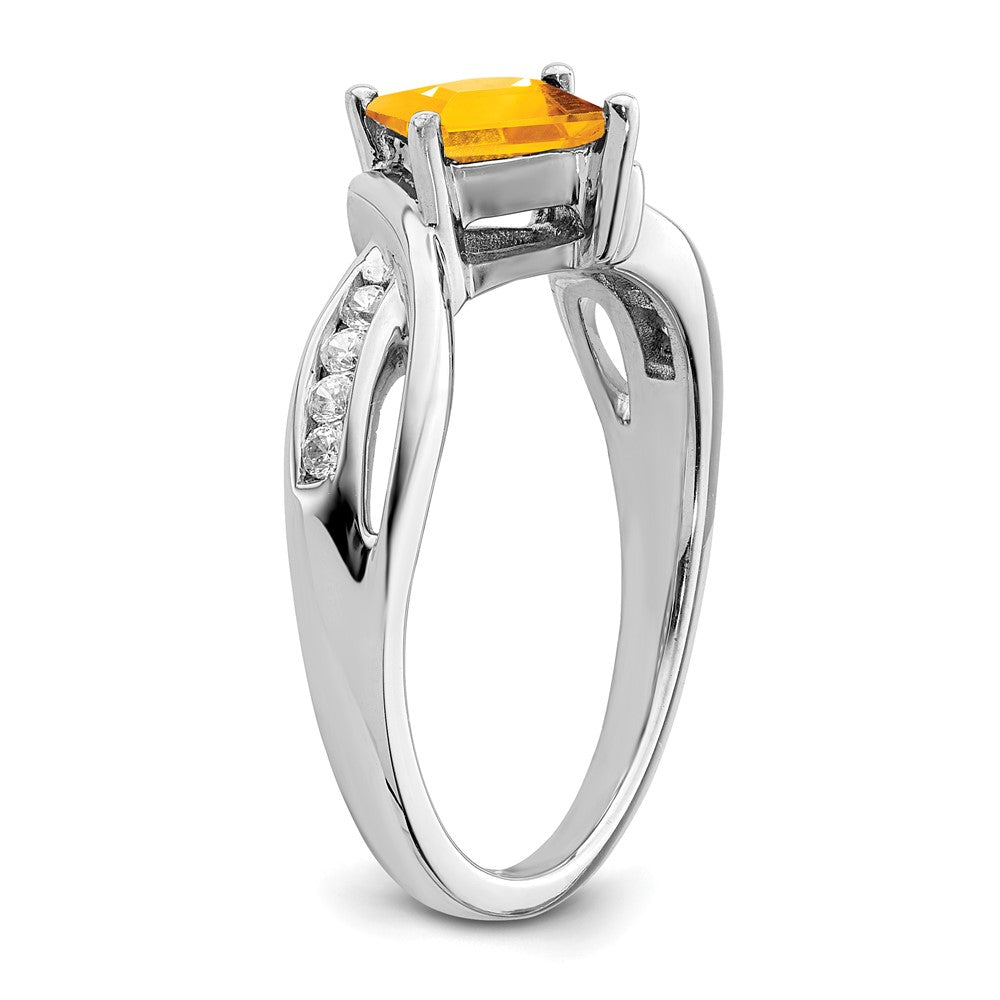 14K Weißgold Ring mit quadratischem Citrin und echten Diamanten