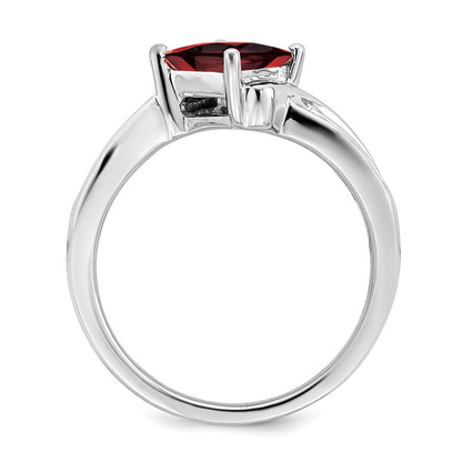 14K Weißgold Ring mit quadratischem Granat und echten Diamanten