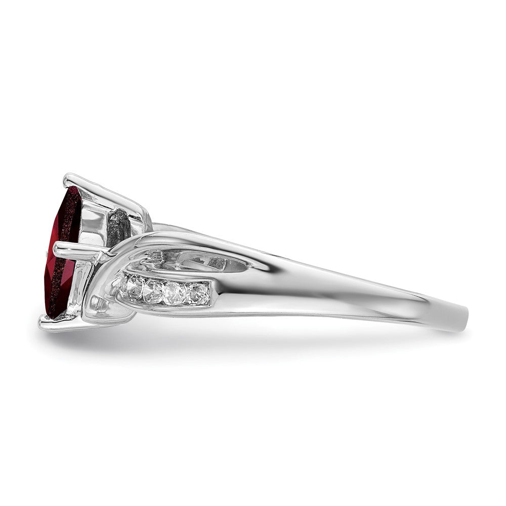 14K Weißgold Ring mit quadratischem Granat und echten Diamanten