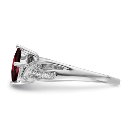 14K Weißgold Ring mit quadratischem Granat und echten Diamanten